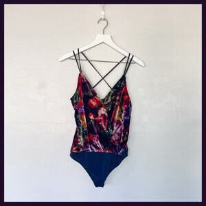 Express Floral Velvet Strappy Bodysuit Small
